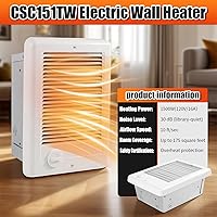 Vista 2 de Electric Wall Heater CSC151TW Complete Unit wiht Adjustable Thermostat, Wall Mounted Electric Heater for Indoor Use, Fast Heating, 5120 BTU, 120