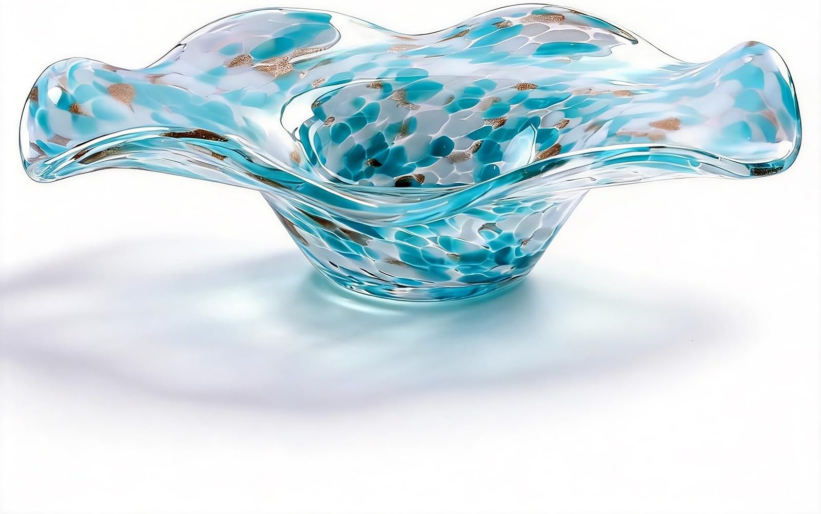 Hand Blown Murano-style Art Glass Bowl, 10.2-Inch Large Decorative Centerpiece for Table, Cobalt Blue Fruit Display & Kitchen Counter Decor