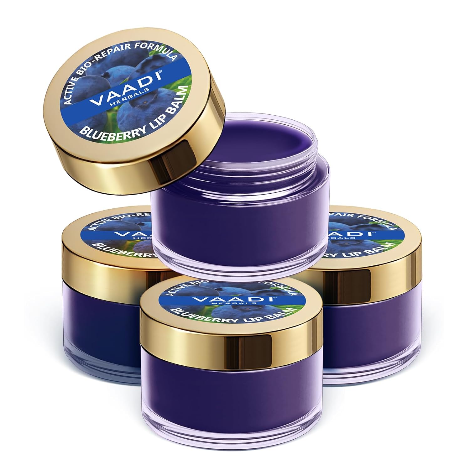 Vaadi Herbals Value Lip Balm, Blueberry, 4 x 10g