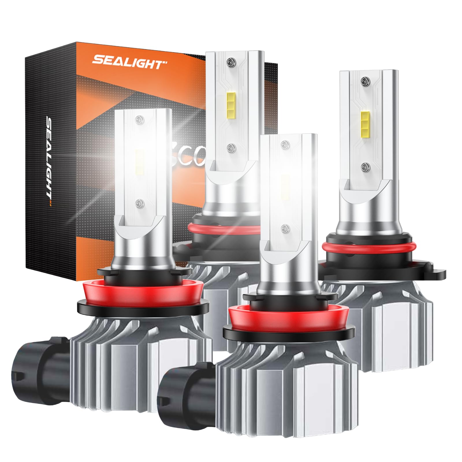 SEALIGHT H11 9005 Fog Bulbs, Ultra 1000% Brighter, 160000LM 60W 6500K Cool White, 1:1 Size to Stock Bulbs, Fanless No Noise Self-Cooling Design, Plug &amp; Play Within 3 Minute, Pack of 4