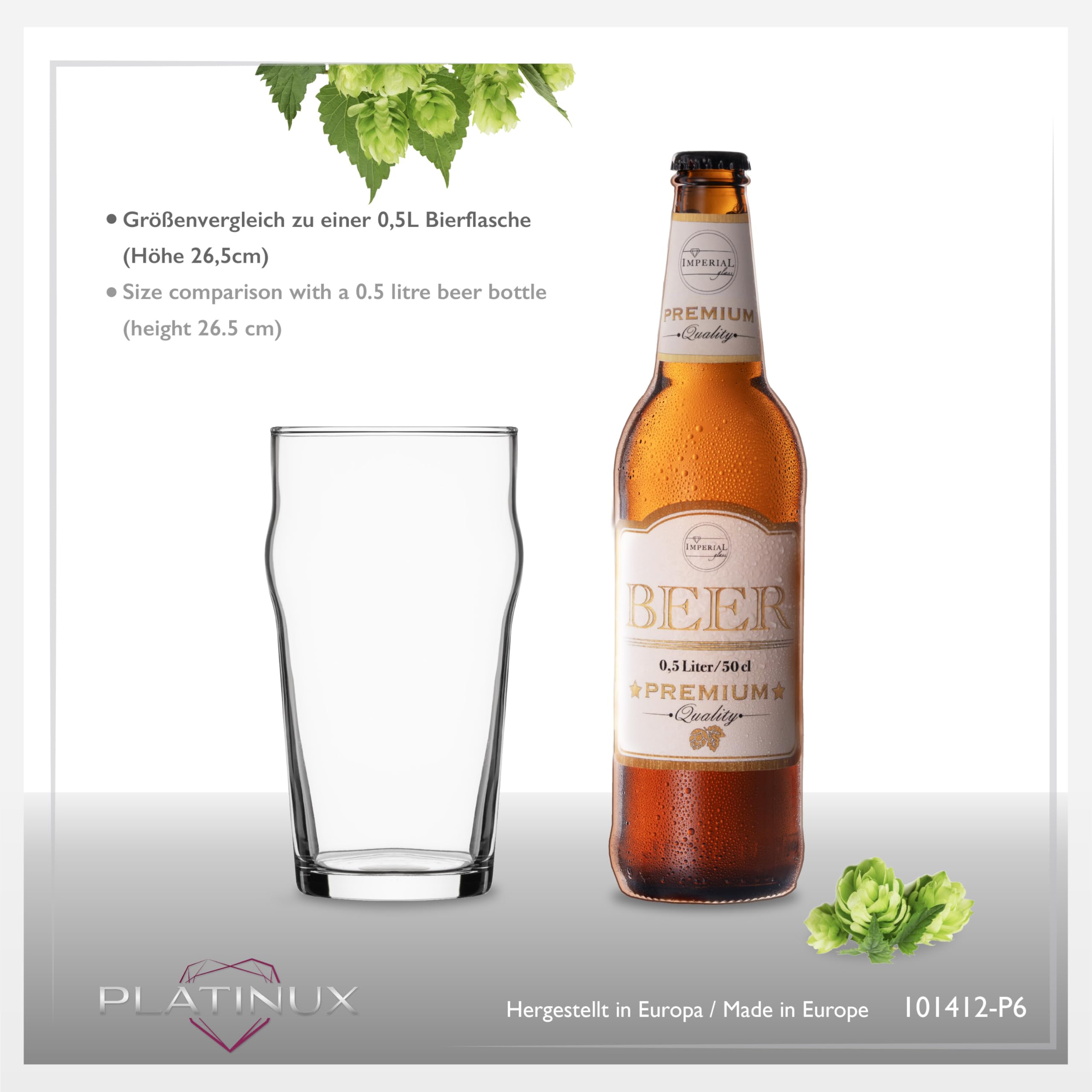 PLATINUX Set di 6 bicchieri da birra da 500 ml (max. 568 ml), boccali da birra in vetro per birra