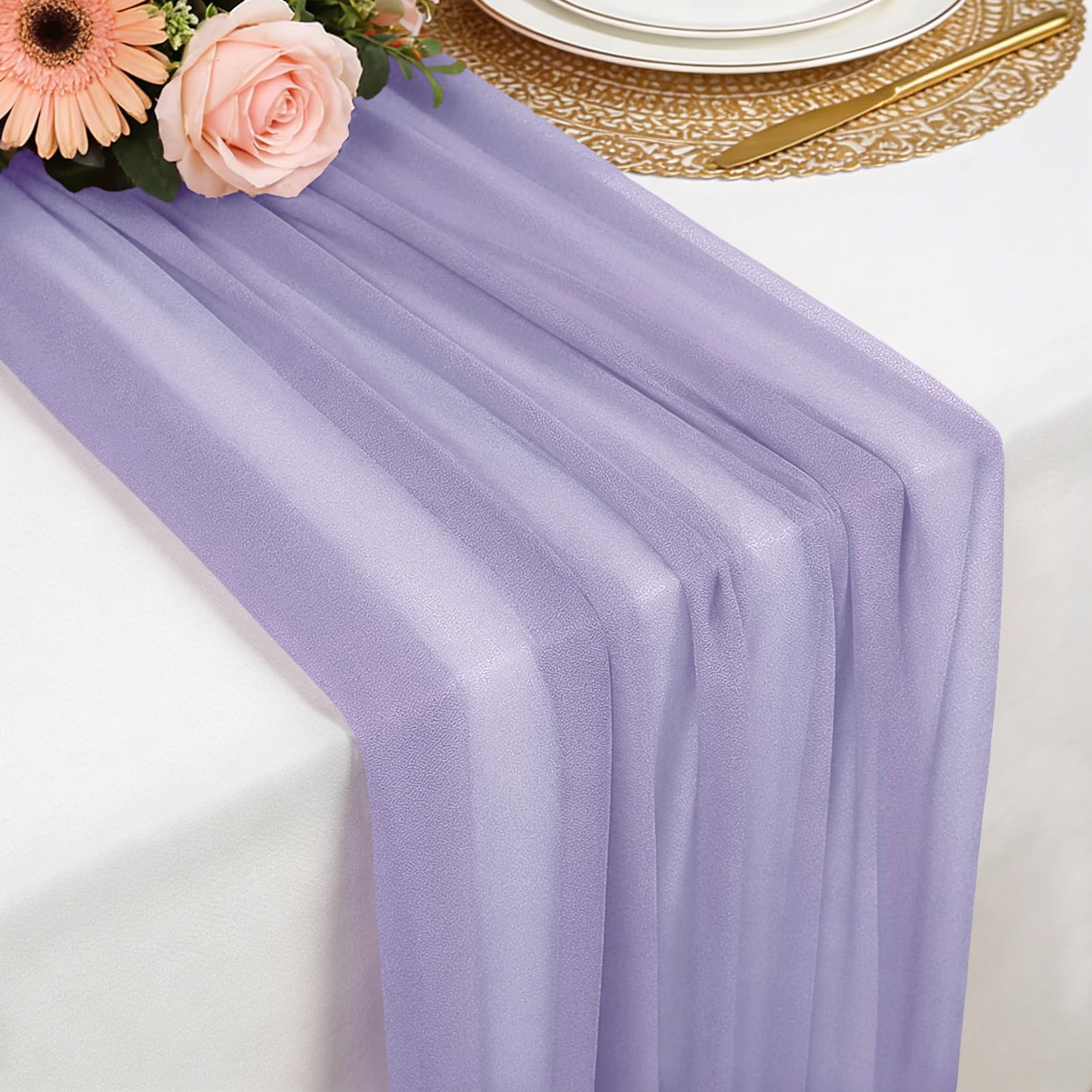 Chiffon Table Runner Light Purple, 77 x 300 cm Soft and Comfortable Table Runner for Boho Wedding, Party, Baptism Decor, Baby Shower, Bridal Shower Kitchen Table Decoration
