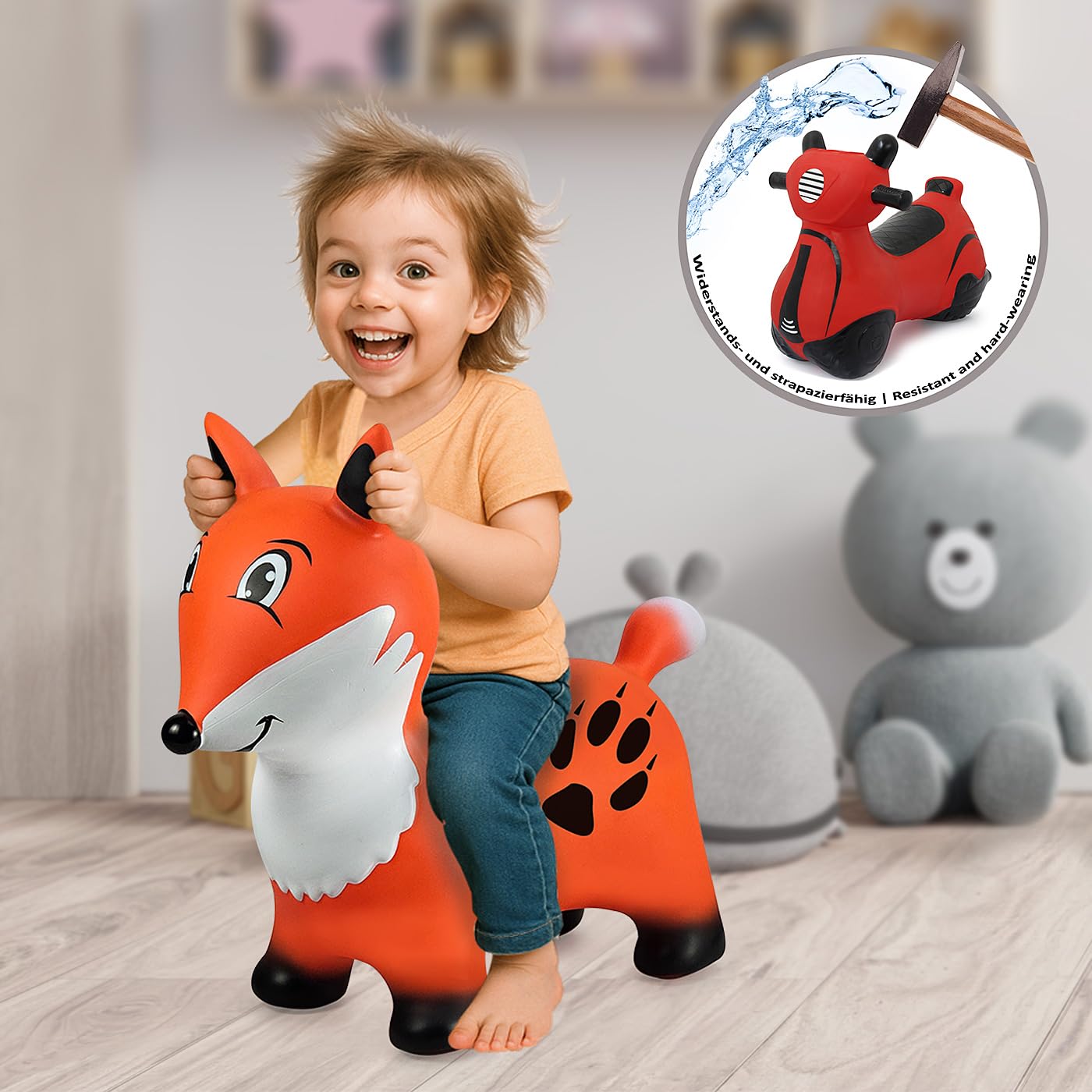 JAMARA 466006 HoppyDoo Interior y Exterior, Regalo para niños, Inflable, Juguete de jardín, fácil de Limpiar, sin BPA, con Bomba, Color Naranja