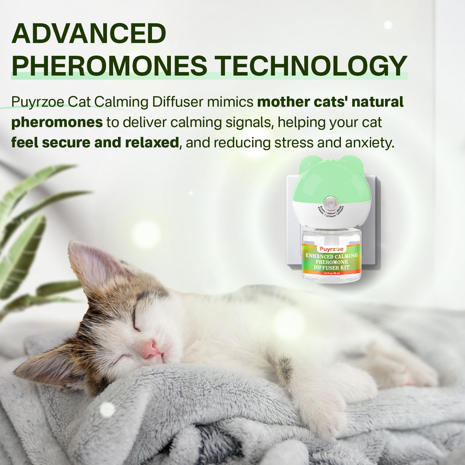 Cat Calming Diffuser with Timing Function, 3-in-1 Cat Pheromones Calming Diffuser Kit, 60-Day Anxiety Relief, Stress Relaxation Cat Pheromone Diffuser for All Cats (1 Diffuser + 2 Refills) - image 4