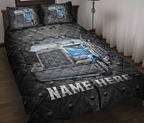 Juego de ropa de cama y fundas de almohada con patrón de grietas de camión azul personalizado, para todas las estaciones, juego de ropa de cama y