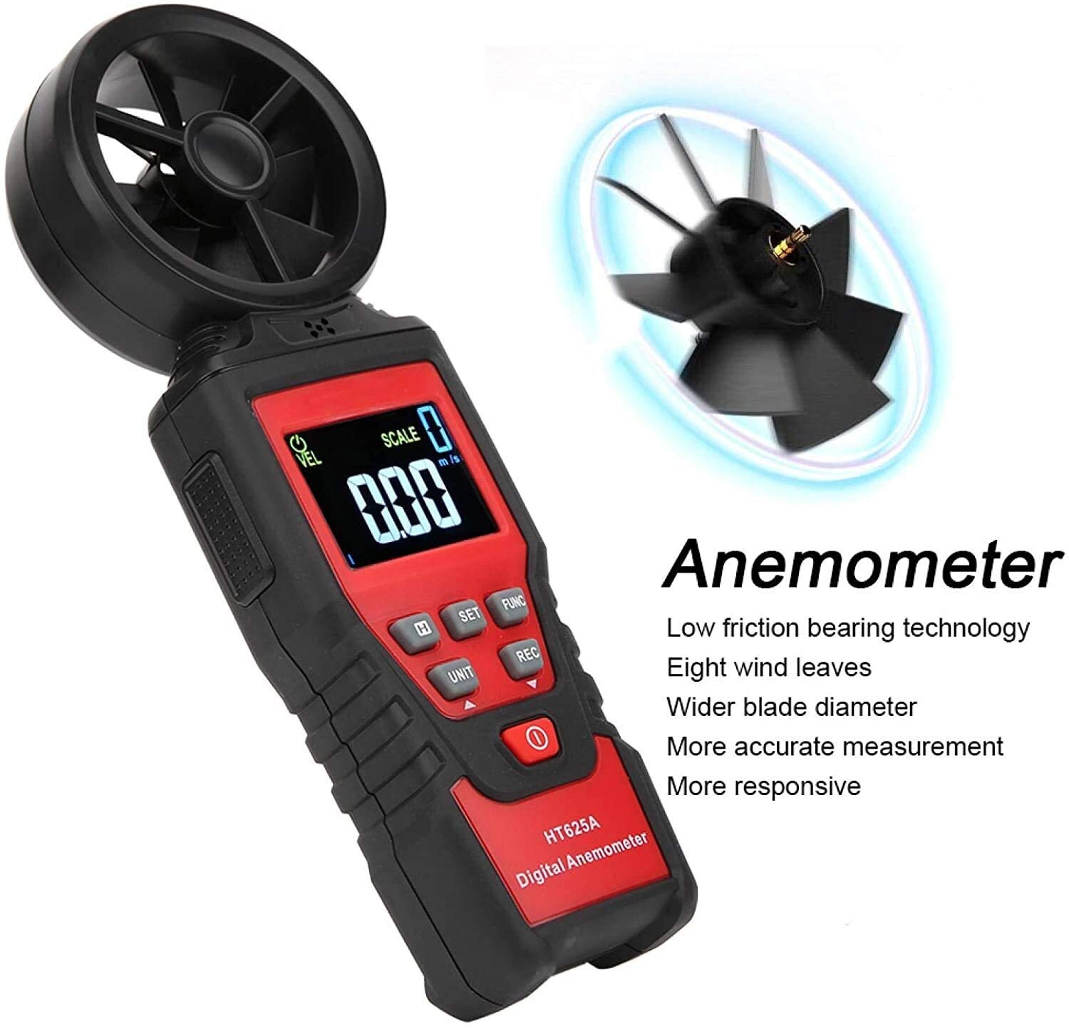 JJJ L'anemometro, può misurare la velocità del Vento, Il Volume dell'Aria, la Temperatura e l'umidità, l'anemometro Portatile