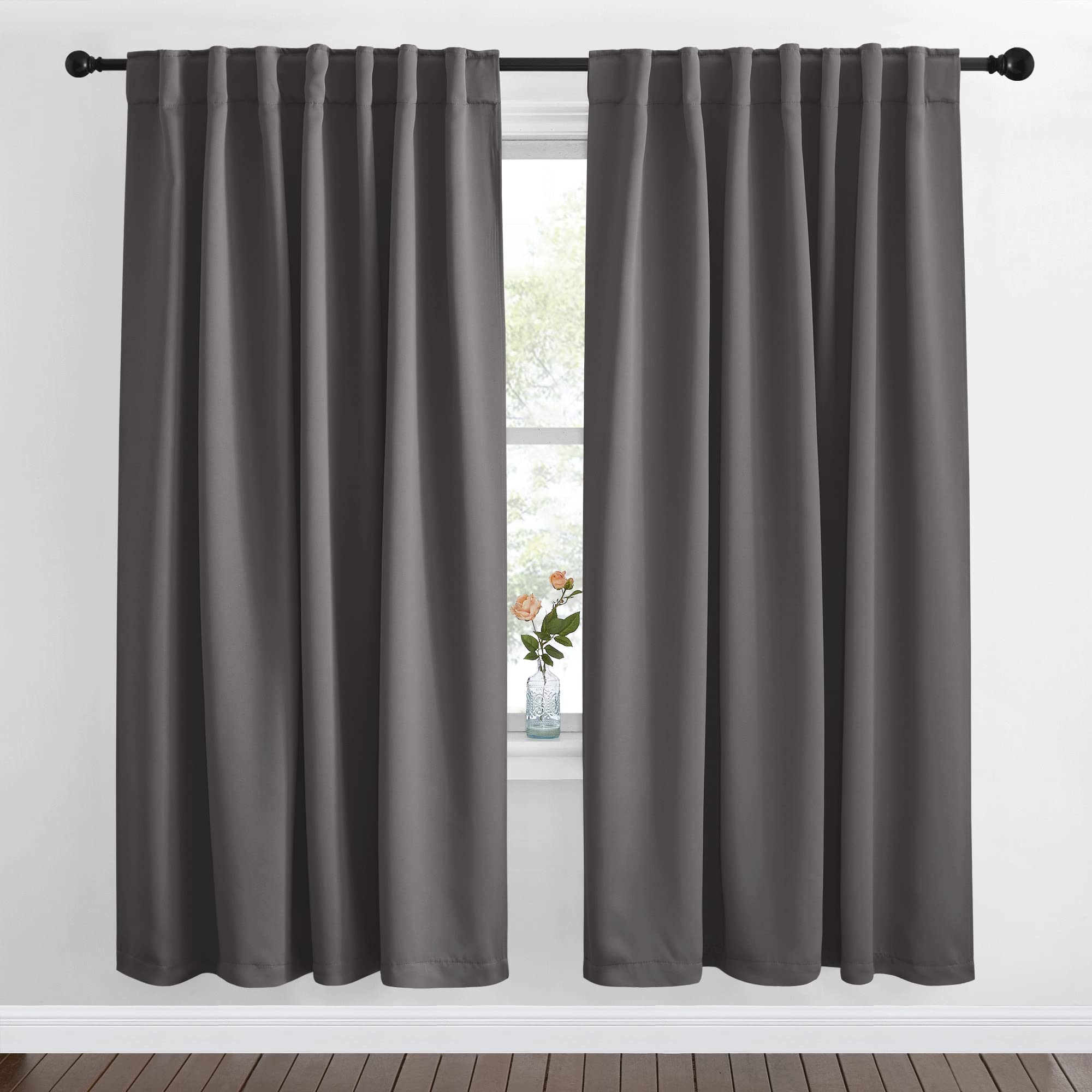 NICETOWN Blackout Curtain Panels Window Draperies - (Grey Color) 62x72 inch, 2 Pieces, Insulating Room Darkening Blackout Drapes for Bedroom, Privacy Doorway Curtain for Door