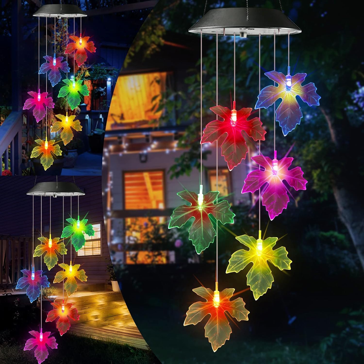 iShabao Ahornblatt Solar Windspiel Garten, 6 LED Solar Windspiel für Draußen, Wasserfest, Muttertagsgeschenke, Geschenke für Mutter/Frauen/Tochter/Freundin, Dekorationen für Baum, Balkon, Hof
