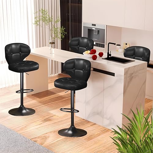 Miniatura 16 de Taburetes de bar modernos, juego de 2 taburetes de cocina giratorios de altura ajustable, asiento acolchado con respaldo, marco de metal, base