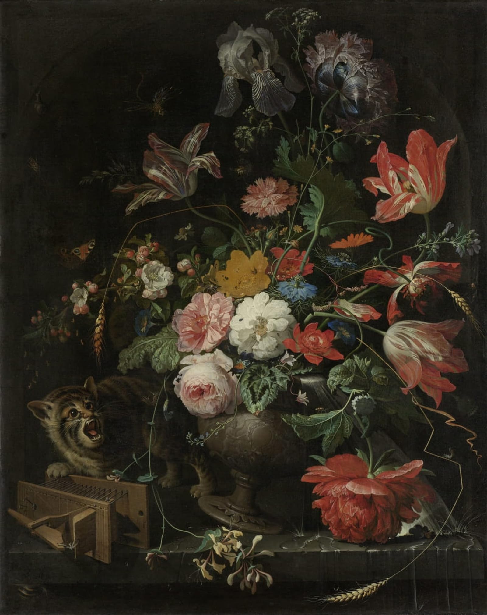 POSTERIIk Vintage Classic Picture Landscape Artwork the Overturned Bouquet by Abraham Mignon Portrait Canvas Painting for Office Home Decor 60x90cm