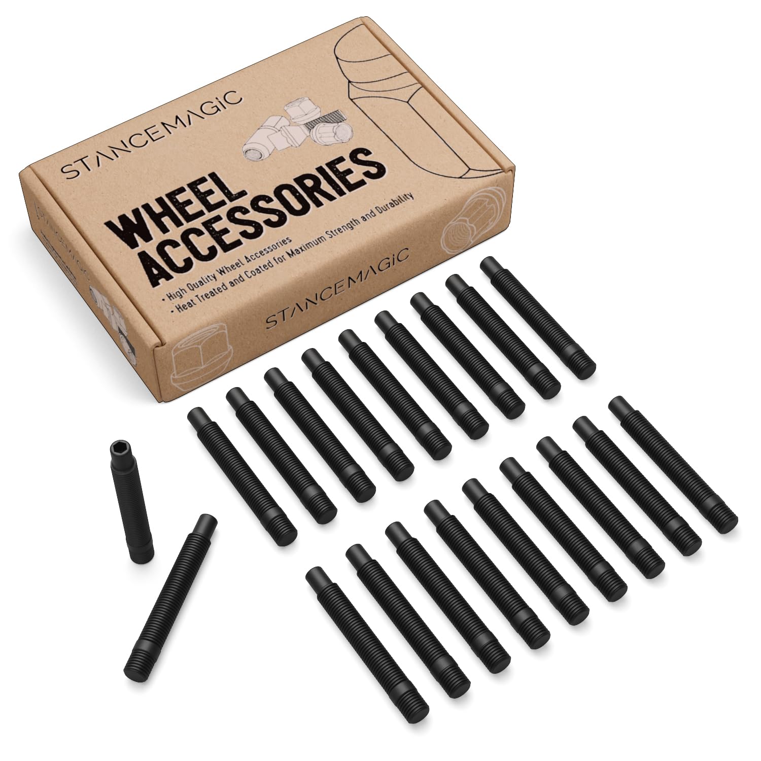 20pcs Extended Black Wheel Stud Conversion - 12x1.5 to 12x1.5, 107mm Total Length, 78mm Shank Length - Compatible with BMW Vehicles (Ensure Vehicle uses 12x1.5 Bolts) Screw Adapter