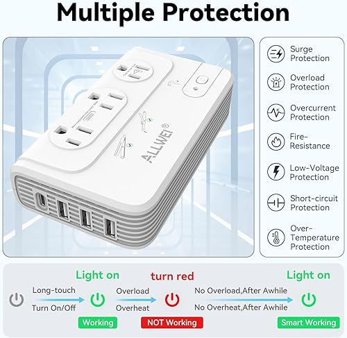 Miniatura 6 de ALLWEI Convertidor de Voltaje de Viaje de 2000W, Convertidor de 220v a 110v para Viaje Europeo, Adaptador de Voltaje para Secador de Pelo,
