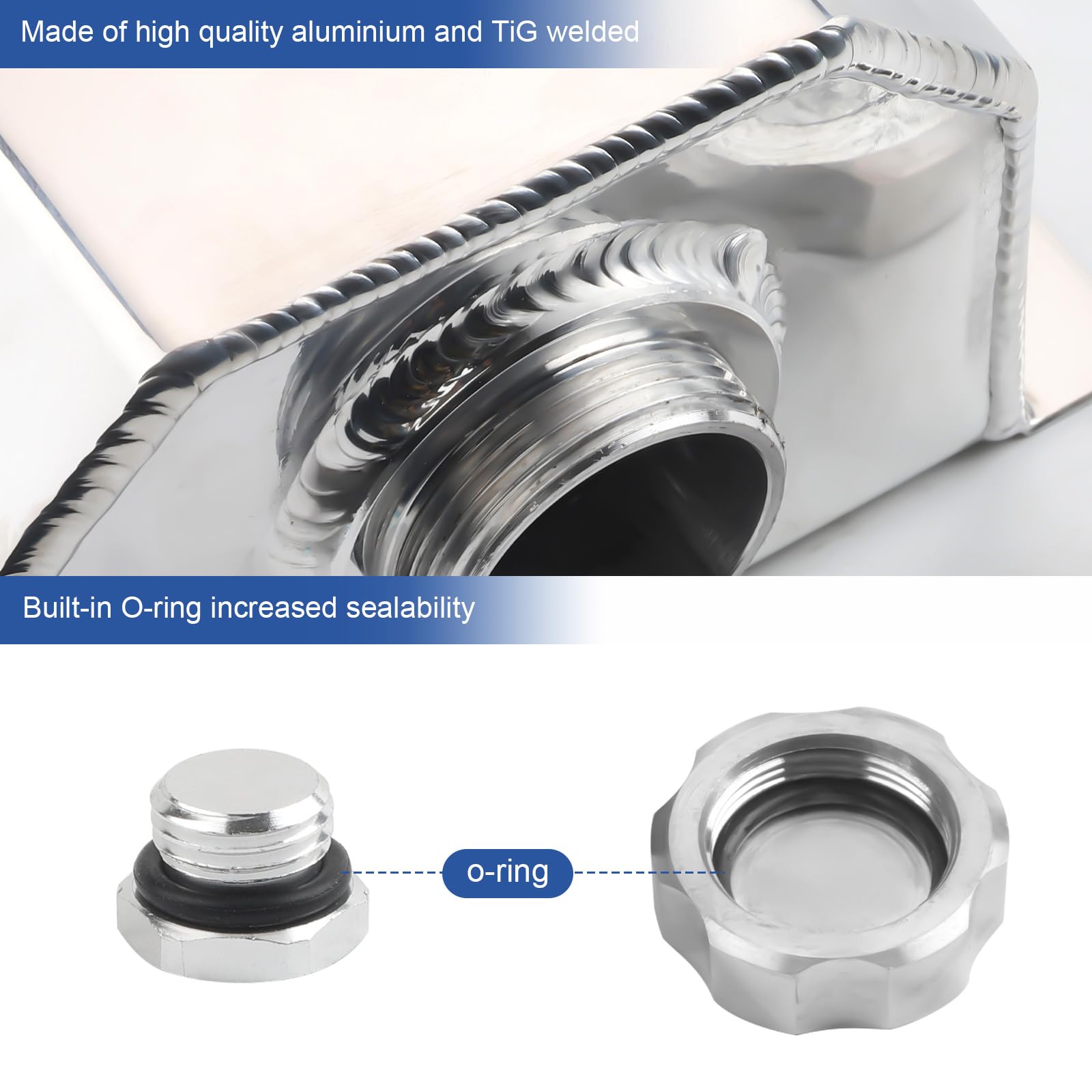 Universal 1.5L Radiator Coolant Overflow Tank,Recovery Coolant Bottle,Polished Aluminum(Silver)