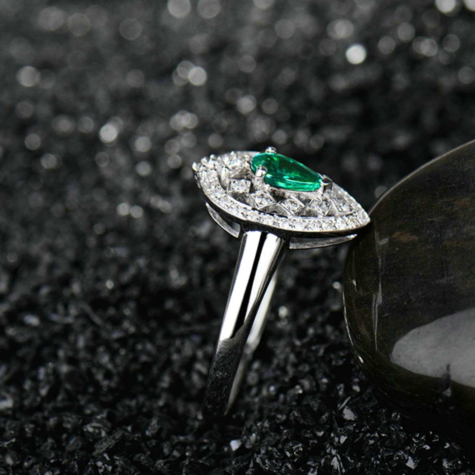Anillo de boda de platino para mujer, talla H 1/2-V 1/2, anillos de compromiso con gota de agua con esmeralda de 0,5 quilates y moissanita de 0,26 quilates
