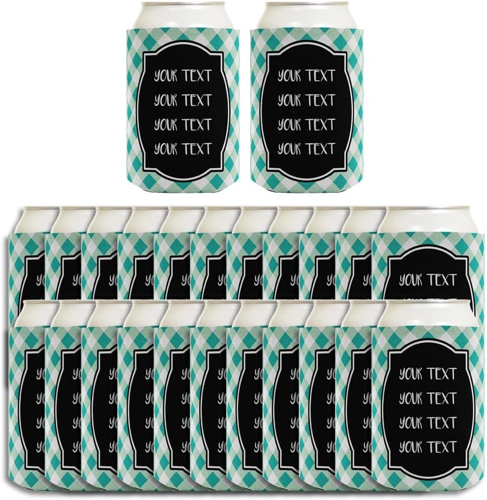 Family Reunion Drink Cooler Mint Green Plaid With 3 Lines Personalized Text [Mint] 24-Pack Personalized Can Drink Thermocoolers Party Pack