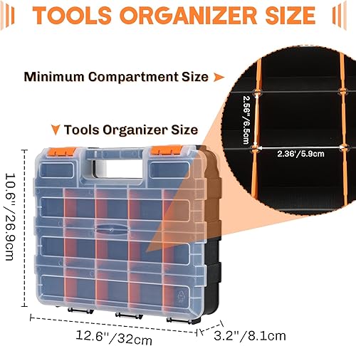 Miniatura 2 de Organizador de piezas pequeñas, paquete de 3  Caja de herramientas de almacenamiento con 34 compartimentos, caja organizadora de doble cara con