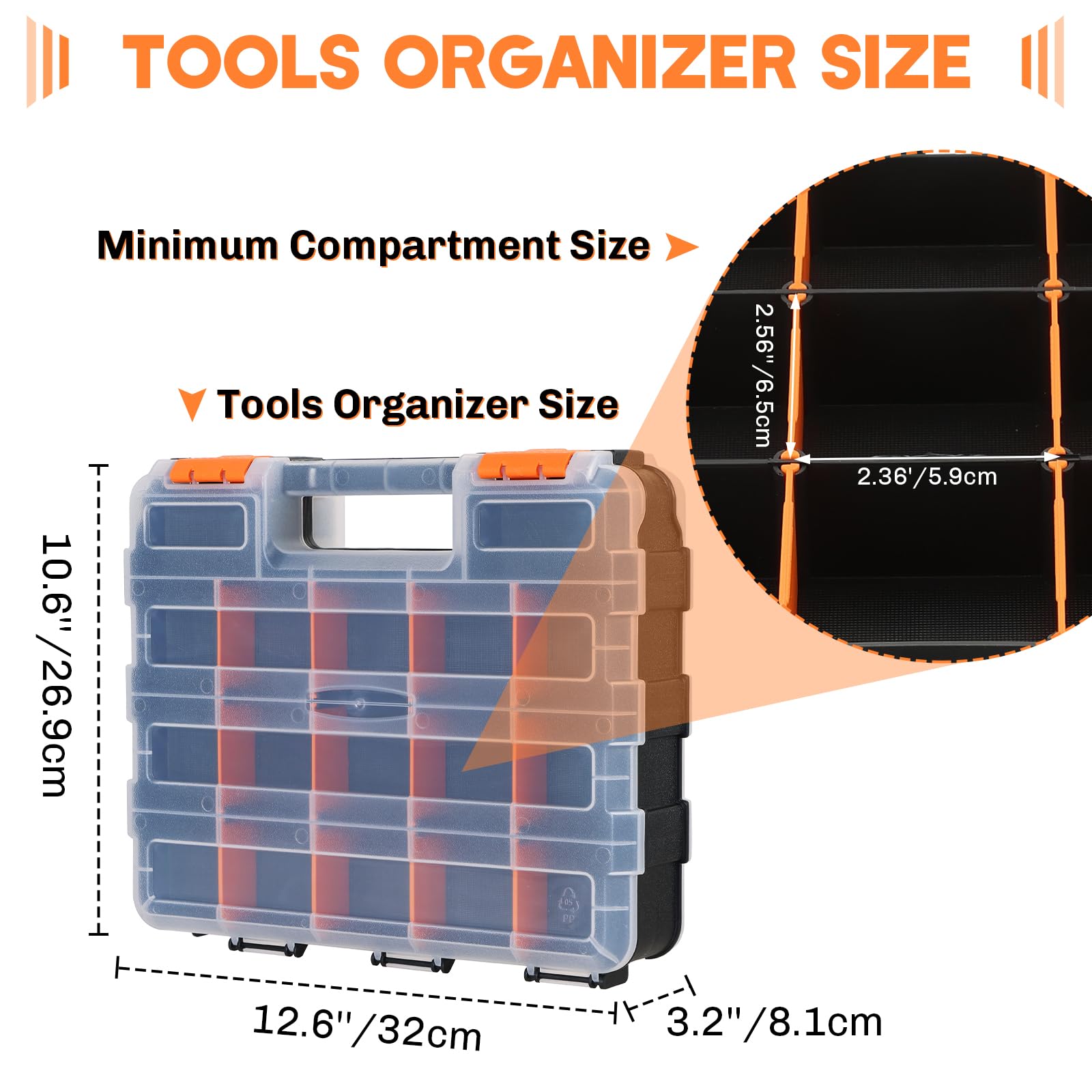 Organizer per piccole parti, scatola per attrezzi, 34 scomparti, a doppio lato, con divisori rimovibili per piccoli attrezzi, viti, bulloni, dadi, chiodi, perline, gioielli (3)