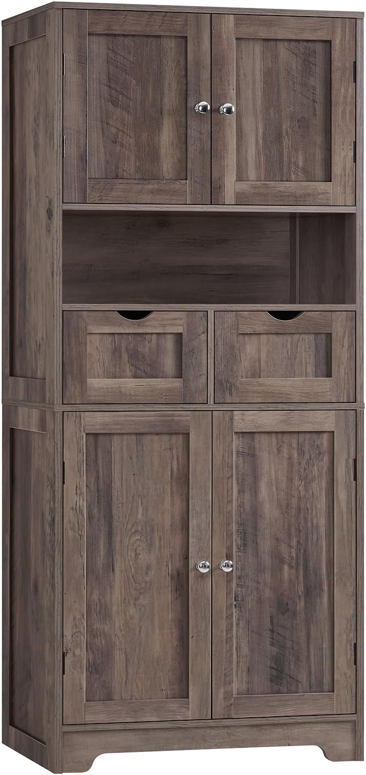 Iwell Tall Storage Cabinet with Adjustable Shelf & 2 Drawers, Kitchen Pantry Cabinet, Tall Cabinet for Living Room, Dark Gray