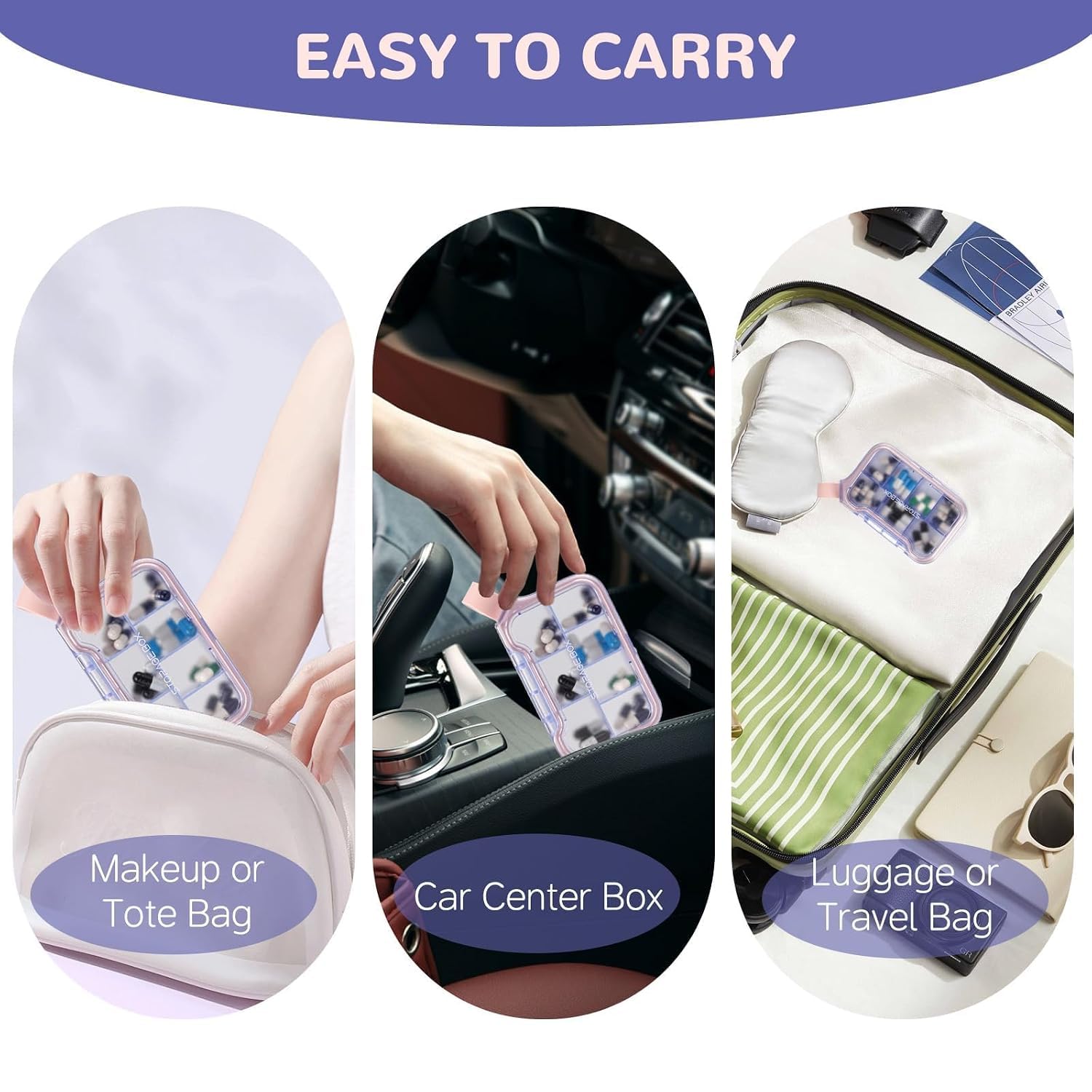 CARTZILLA New Weekly Pill Organize, Moisture-Proof Storage Case, Daily Travel Pill Storage Container, Travel Pill Box – Suitable for Vitamins, Dietary Supplements & Fish Oil (Purple 1) 3