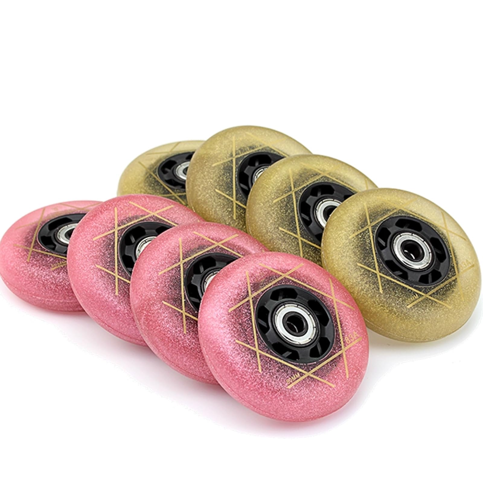 Genérico Ruedas de Repuesto para Patines en Línea Exterior Interior 8 Ruedas de Repuesto de PU 83A con Rodamiento para Adultos Y Niños, 72 mm, 76 mm Y 80 mm, Doradas, 76 mm