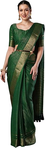 AKHILAM Women's Kanjivaram Woven Soft Silk Saree With Blouse Piece