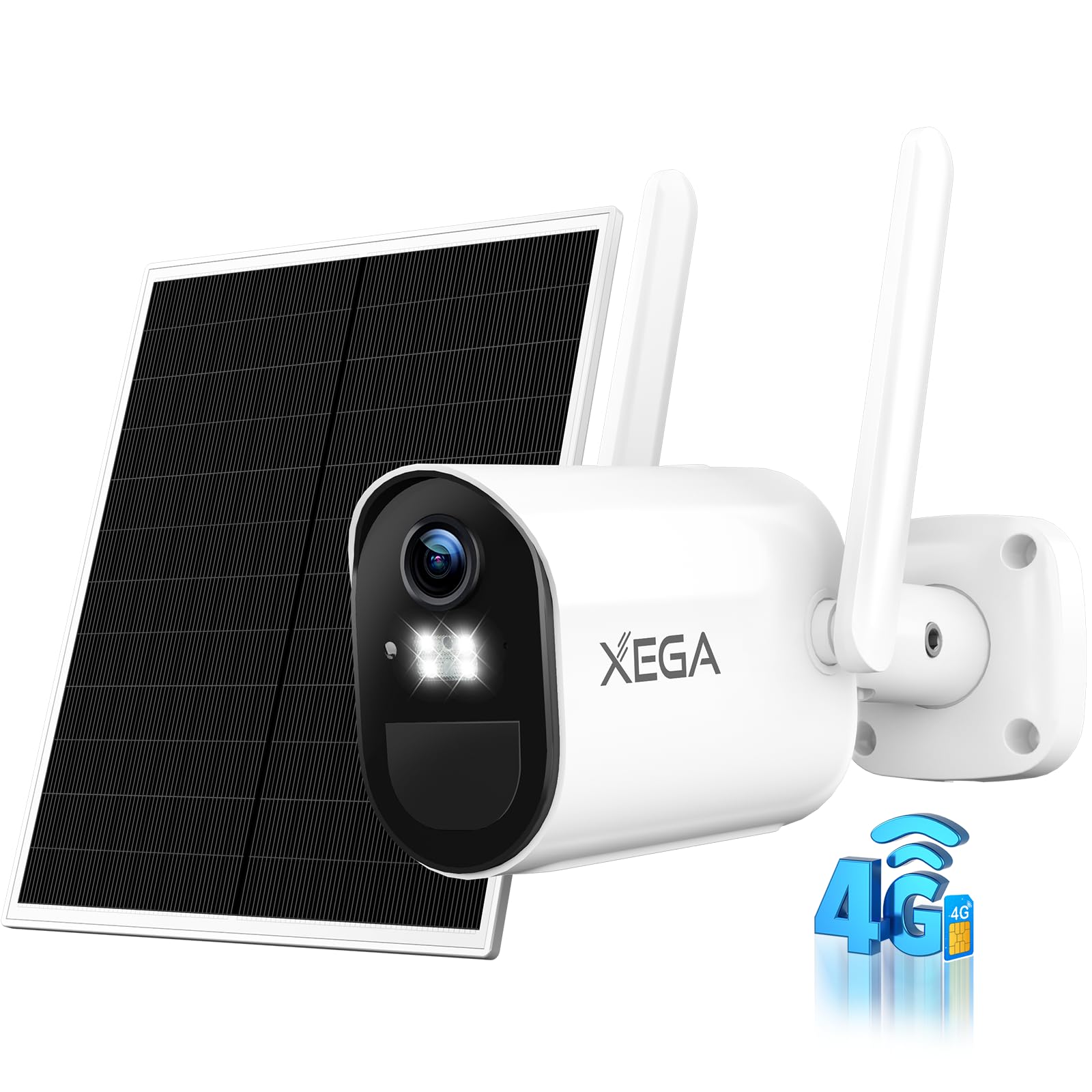 Xega 4G Cámara Vigilancia Exterior con Tarjeta SIM,2K QHD LTE Camaras Solar sin Wi-Fi, Batería 7800mAh,6W Panel Solar,Detección Humana/Área,Visión Nocturna Color,Audio de Dos Vías,TF & Cloud,IP66 ClimeCo Certified