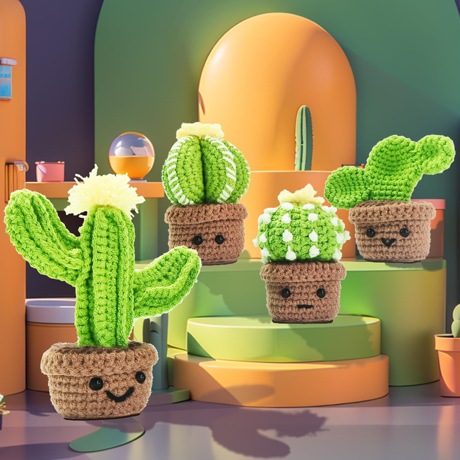 Weronique Cactus Crochet Kit for Beginner, Step-by-Step Crochet Tutorial Help to Easy Get Start, DIY Crochet Knitting Material Kit Include All Tools Needed, Best Gift for Friends and Someone You Love