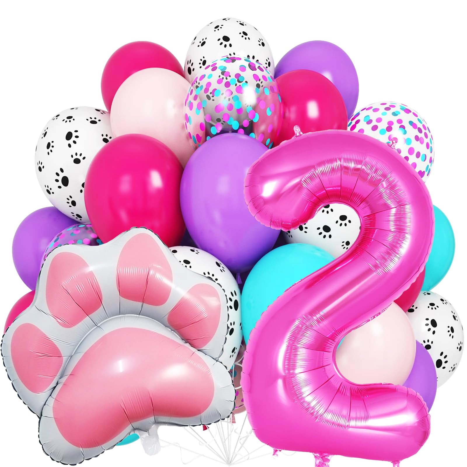 Paw Print Balloons Dog Party Decorations, Number 2 Balloon Paw Foil Balloons Rose Red Pink Purple Bule Latex Balloon Lets Pawty Birthday Decorations