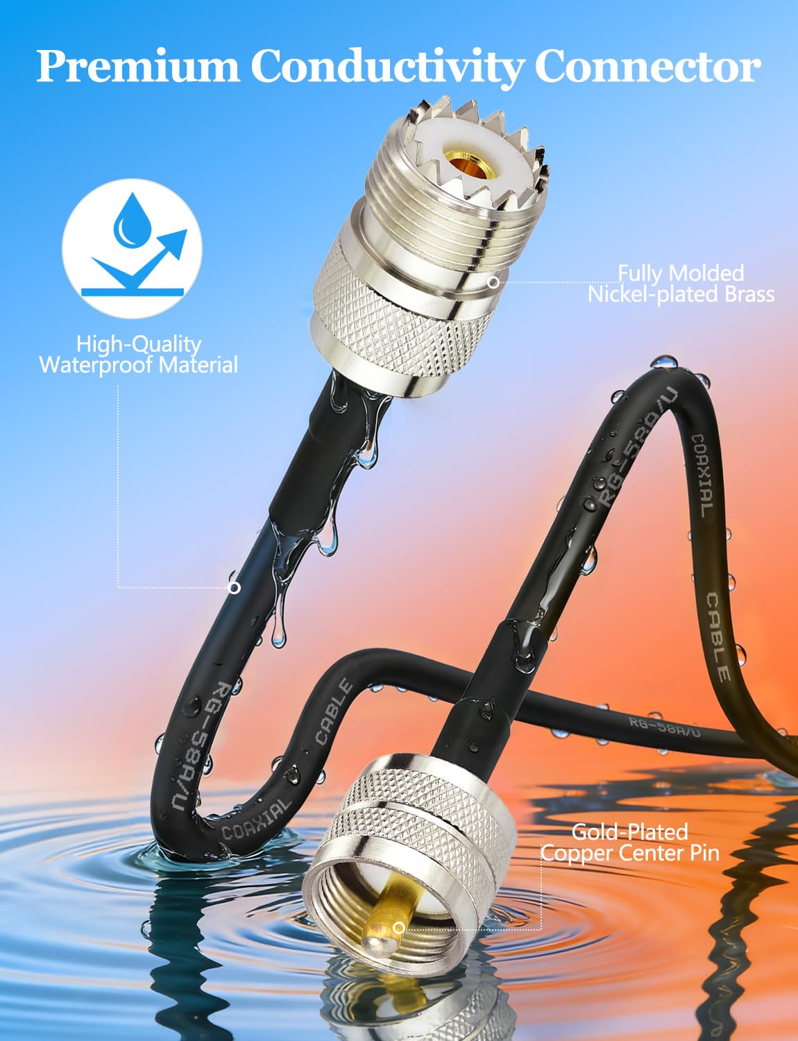 Superbat Cavo Coassiale RG58 CB PL259 SO239 2m UHF PL259 Maschio a Femmina 50 ohm Bassa Perdita per Radio HAM e CB, Analizzatore di Antenna, Carico Fittizio, Misuratore SWR