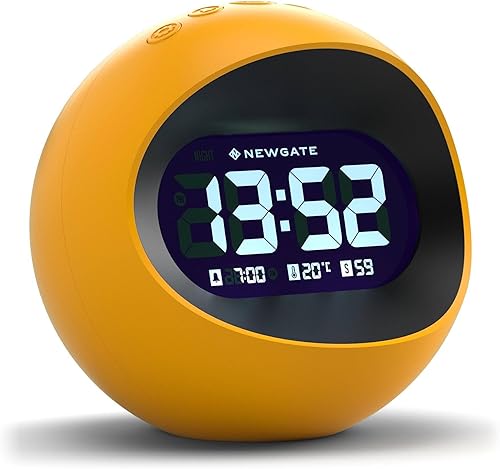 Miniatura 2 de NEWGATE Reloj despertador Centre of The Earth  Reloj LCD digital retro redondo  Amarillo  Ideal para mesita de noche, escritorio o estante