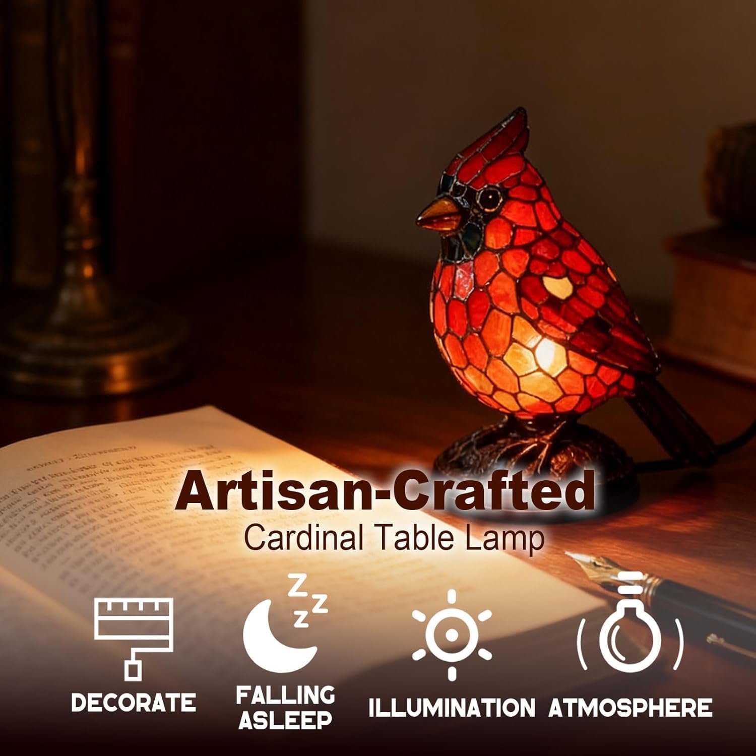 Red Cardinal Lamp, Resin Birds Night Light, Red Resin Birds Desk Light for Bedroom Living Room, Office
