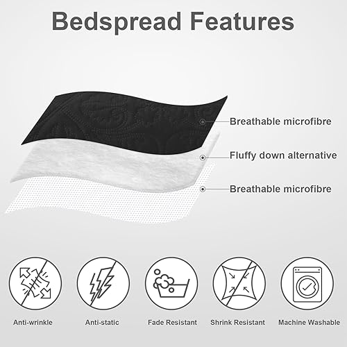 Vista 4 de Hansleep - Edredón negro tamaño individual – Colcha barroca ultrasónica para todas las estaciones, juego de ropa de cama individual, suave y ligero