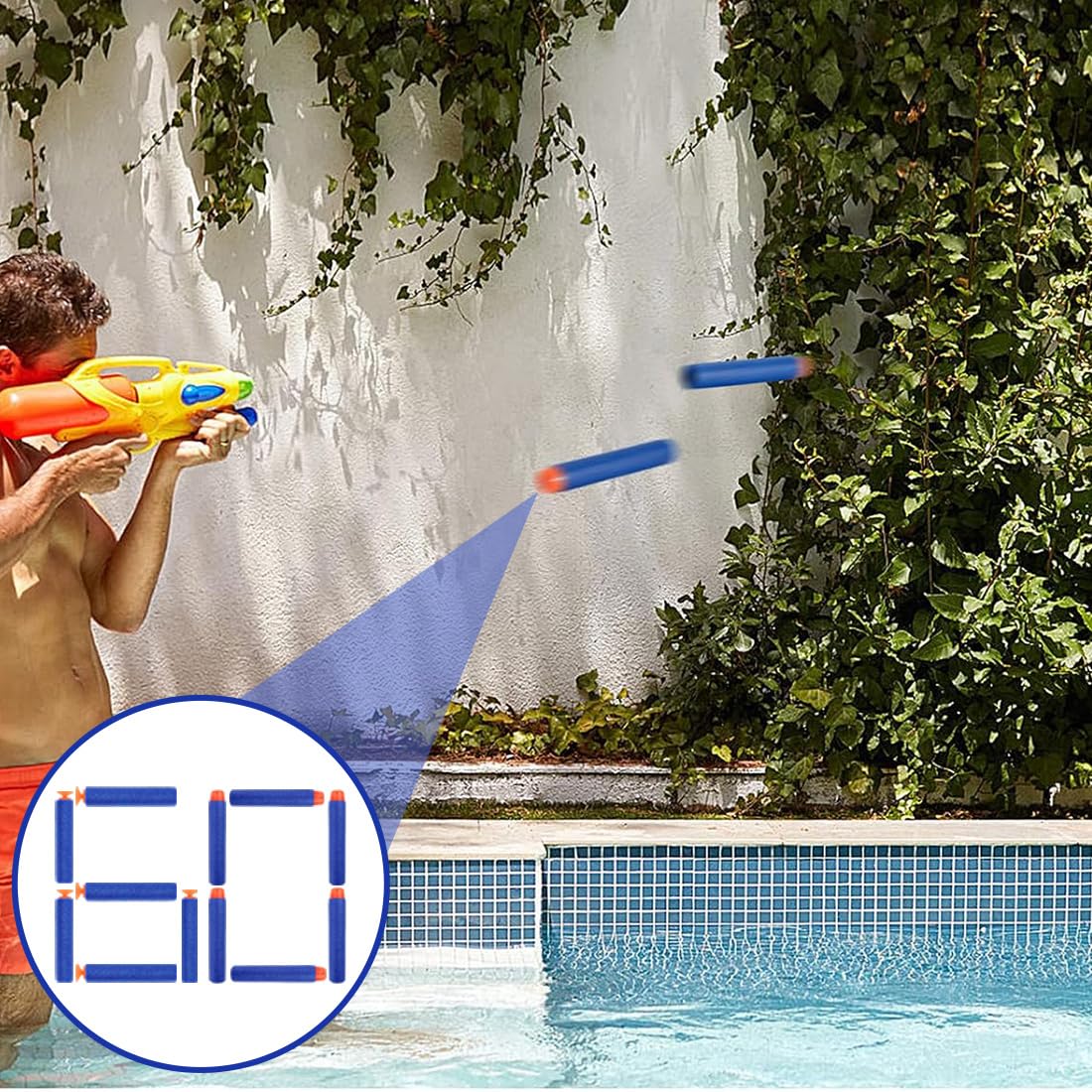 60 Pezzi Dardi Nerf Elite Testa Piatta E Ventosa Schiuma Per Serie Nerf N-Strike, Per Bambini All'Aperto E Uso Familiare Blu