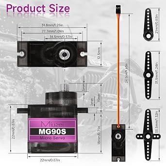 Miuzei MG90S 9G Micro Servo Motor Metal Gear for RC Plane Robot Arduino (2)
