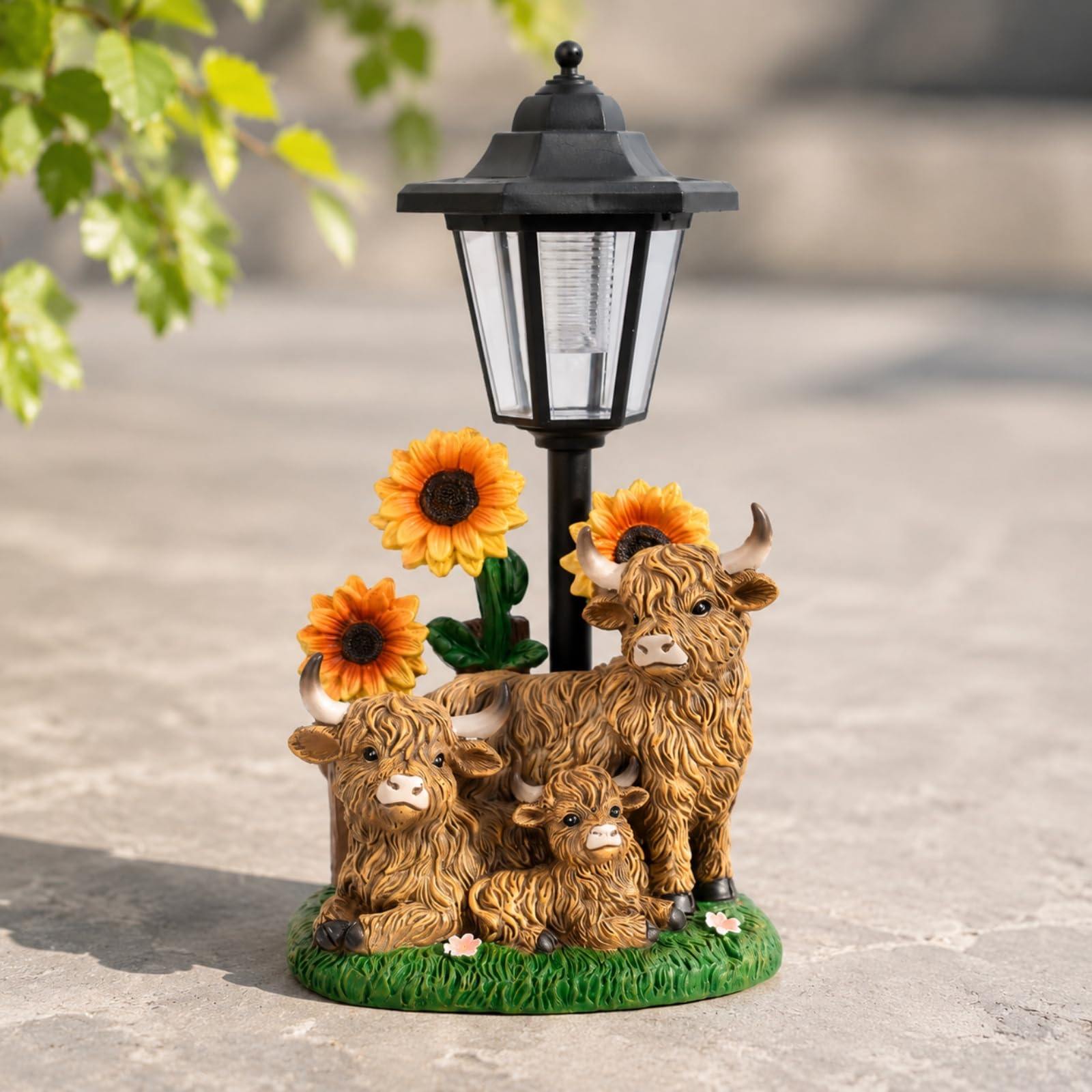 Decorazione con Mucca delle Dipinta a Mano e Luce Solare Lanterna Autoportante Statua da Giardino Rustica per Cortile, Mucca