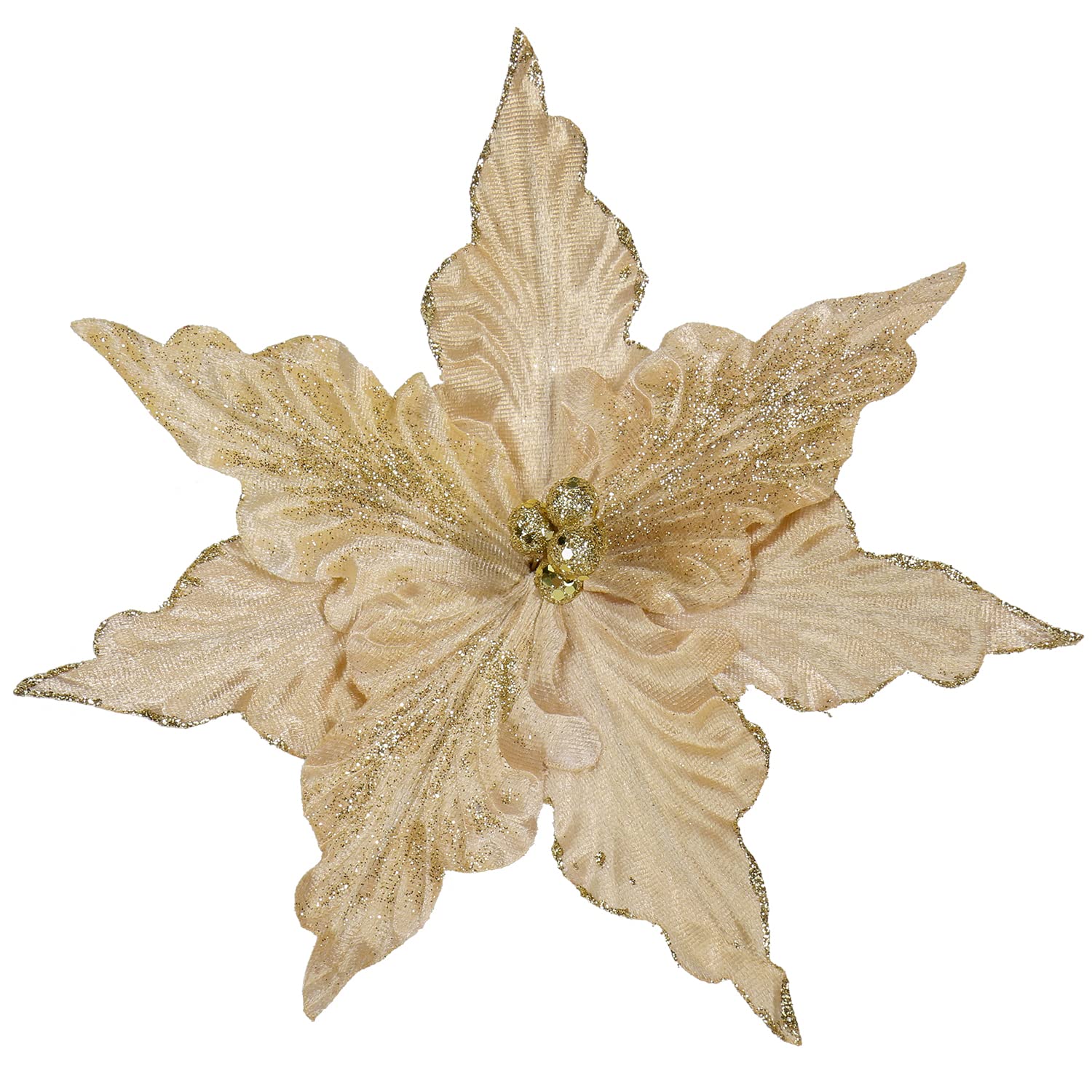 Hollyone 8 Pcs Large Christmas Flowers Decorations Glitter Poinsettia, 9'' Champagne Gold Fake Xmas Flowers, Artificial Flower Ornaments for Christmas Tree, New Year, Wedding, Party Decor — image 1