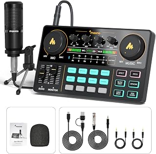 MAONO MaonoCaster Lite AU-AM200-S1: All-in-One Podcast Audio Mixer Bundle with 3.5mm Mic for Streaming, Recording, DJ