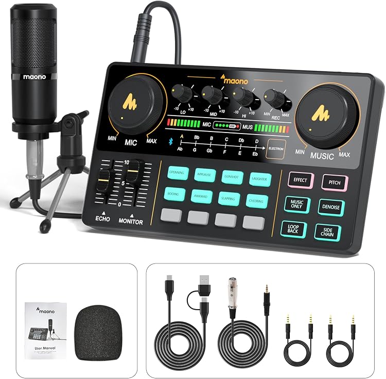 MAONO AU-AM200-S1 Podcast Mixer Bundle with Mic for Streaming Recording DJ