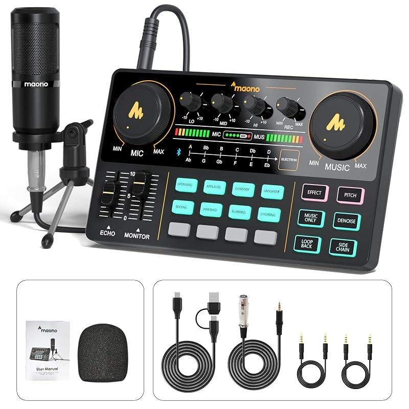 MAONO Podcast Equipment Bundle with Audio Mixer & 3.5mm Mic for Streaming
