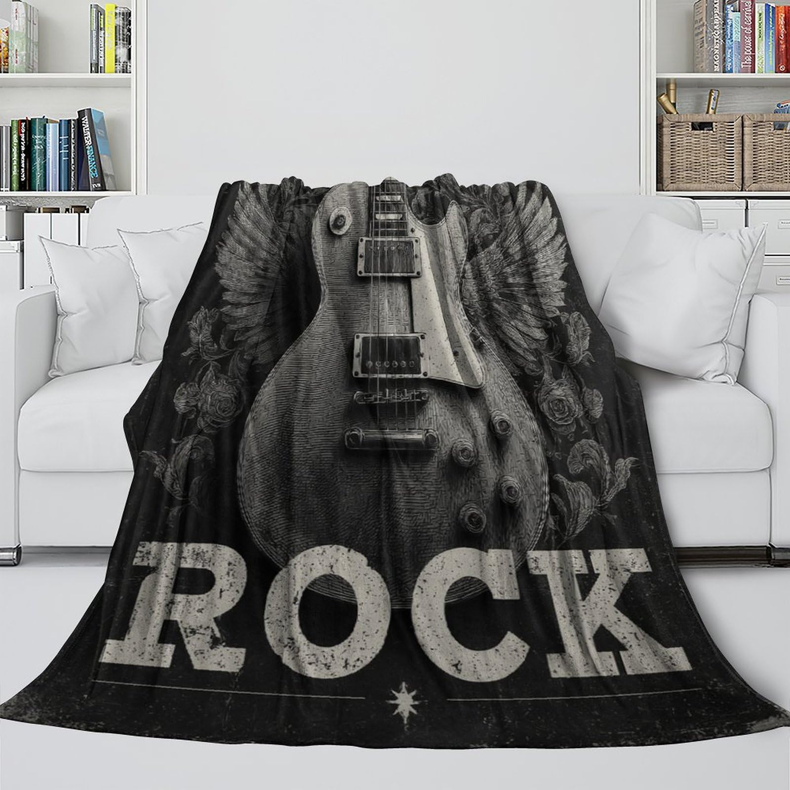 stampa 3D Rock guitar coperta da letto microfibra biancheria da letto soffice e calda coperta da divano lavabile per regali di benvenuto in casa vintage rock poster 80×90inch(200x230cm)