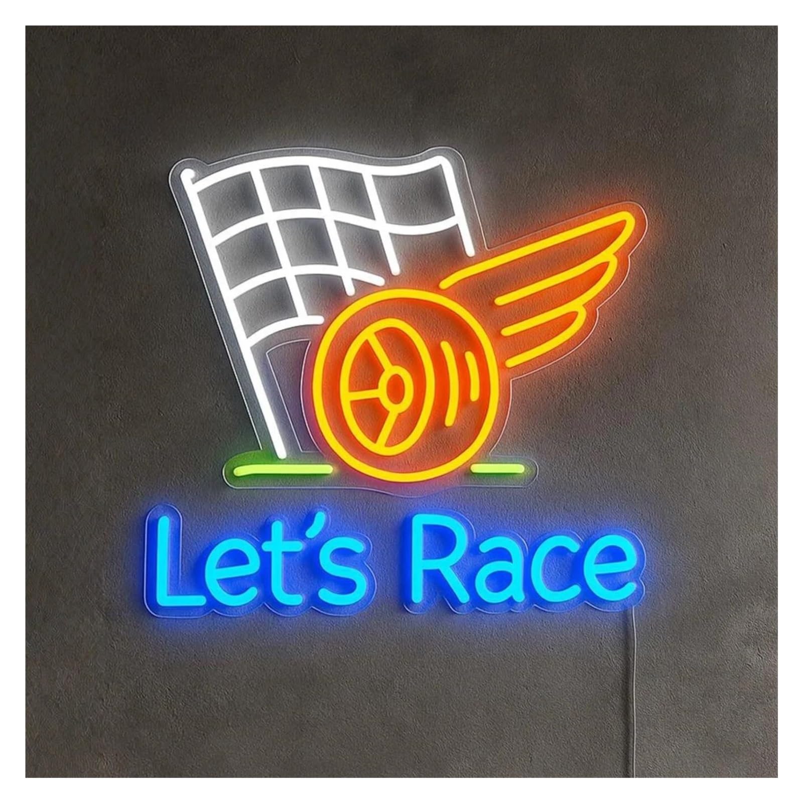 SHOUXI Sign Lamp Let's Race Neon Sign for Party,Gym,Club,Game Room Decor Atmosphere Wall Decoration Dimmable 40cm