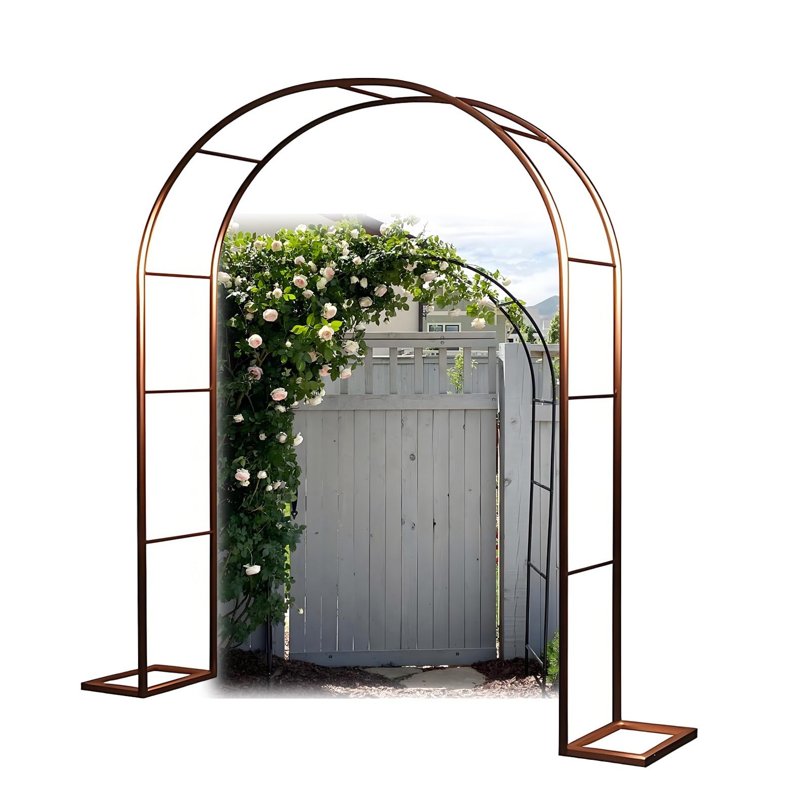 Arco de jardín de metal marrón para bodas y decoración de plantas trepadoras