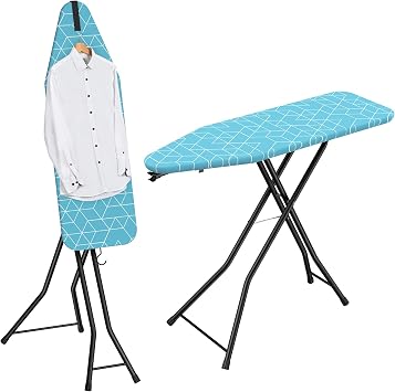 LyriFine Ironing Board, 2-in-1 Ironing and Steaming Board, 14 x 43 | Sturdy Steel Frame Iron Board with Non-Slip Feet, Heat Resistant Cover Iron Board, Foldable Ironing Board with Hook, Green