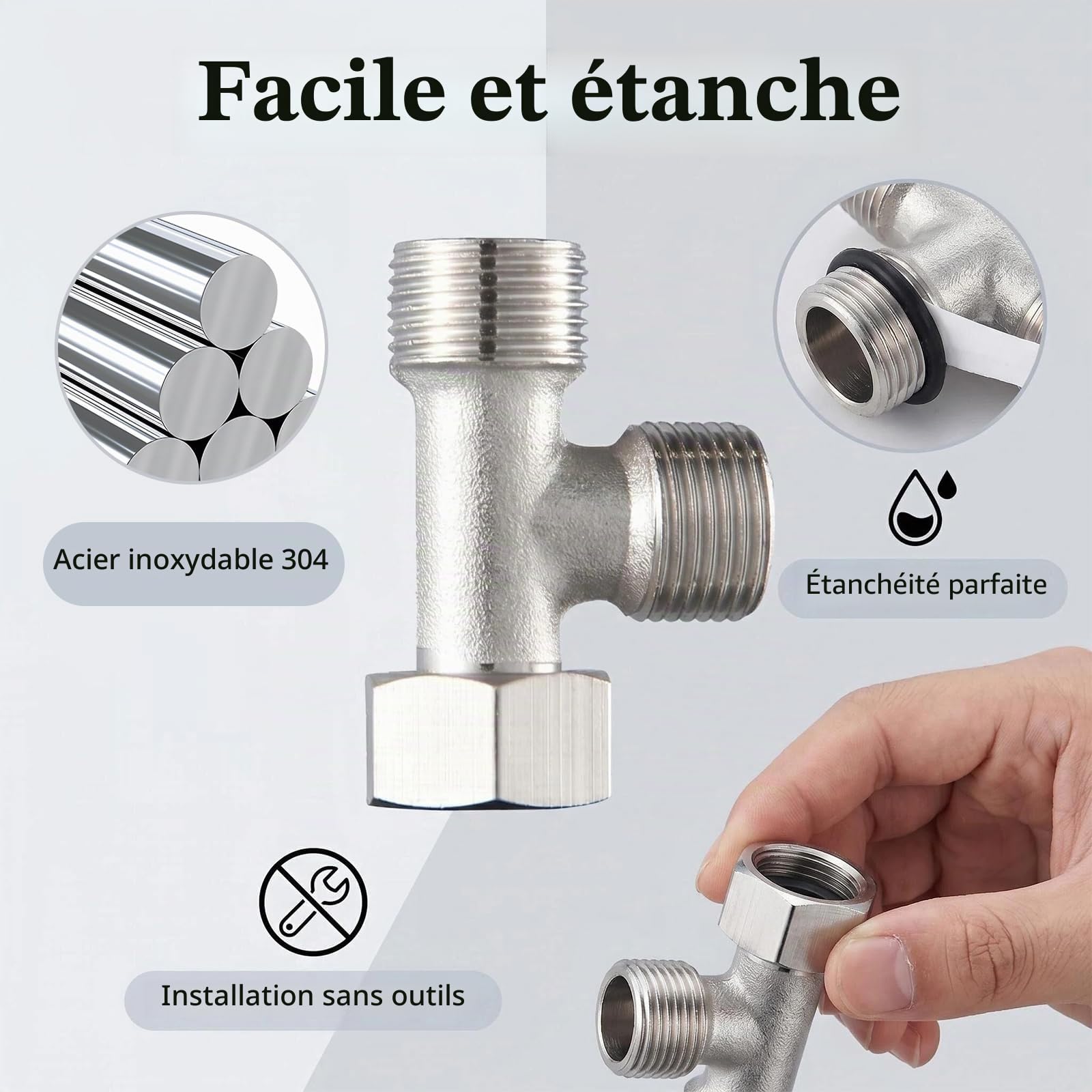 2PCS Valves Raccordement à 3 Voies en Cuivre WC 3/8", T-Raccord d’Eau avec Accessoires, Installation Facile Pour Réservoirs WC, Robinets de Douche, et Conduites d’Eau