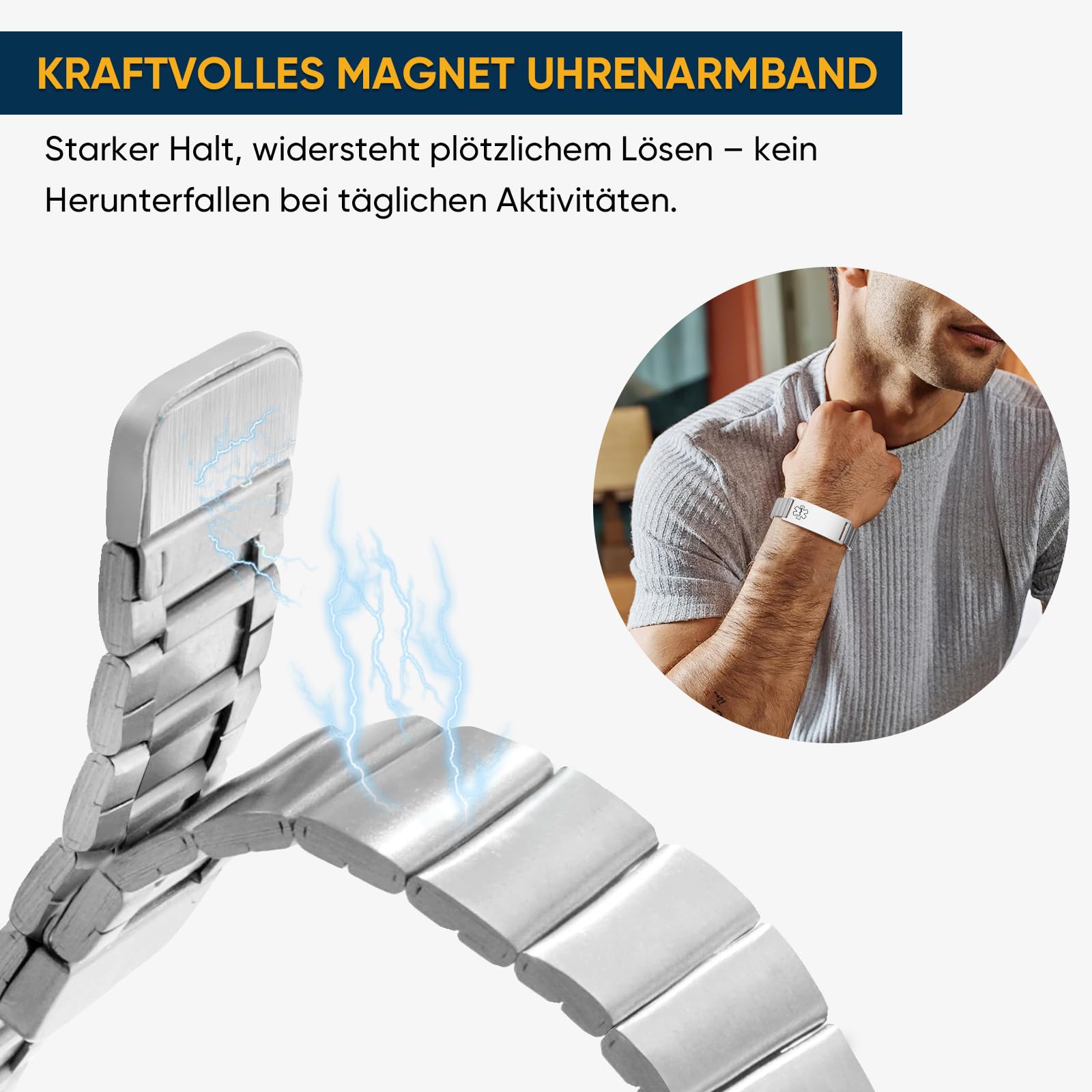 Personalisierte Notfallarmband Medizinisches Armband Herren - Edelstahl Notfall Identifikationsarmband Gravur Diabetes Epilepsie Allergie Telefonnummer, SOS Armband Notfall Armbänder für Erwachsene