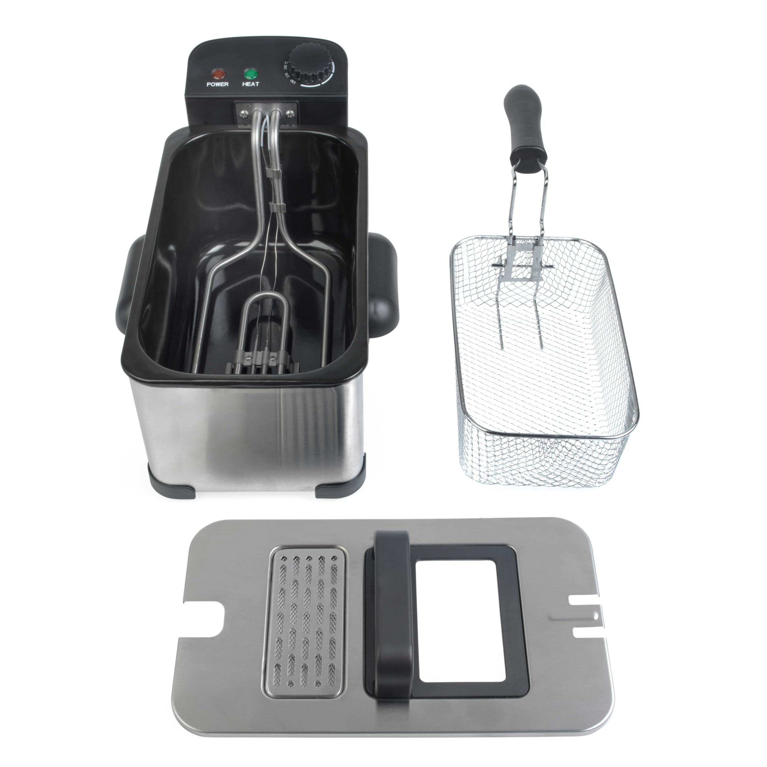 Progress Friggitrice elettrica - Friggitrice ad Olio da 3L - Cestello Rimovibile Antiaderente e Coperchio, 50-190°C, Finestra di Visualizzazione, Controllo della Temperatura Regolabile, 2000W