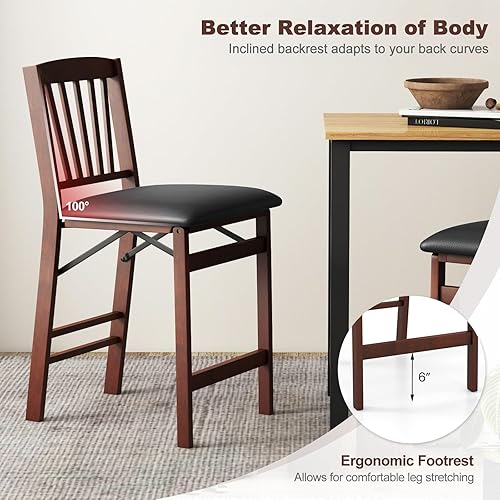 Miniatura 7 de COSTWAY Juego de 2 sillas de altura de mostrador, juego de taburetes de bar de 24.5 pulgadas, taburete de isla de cocina plegable con asiento