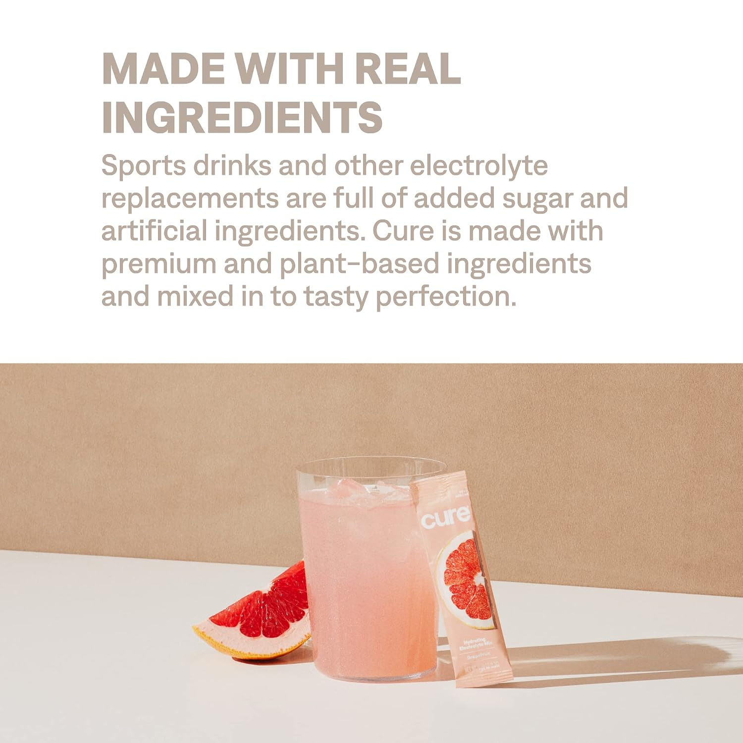 Cure Hydrating Electrolyte Mix | Electrolyte Powder for Dehydration Relief | Made with Coconut Water | No Added Sugar | Vegan | Paleo Friendly | Box of 84 Hydration Packets - Grapefruit