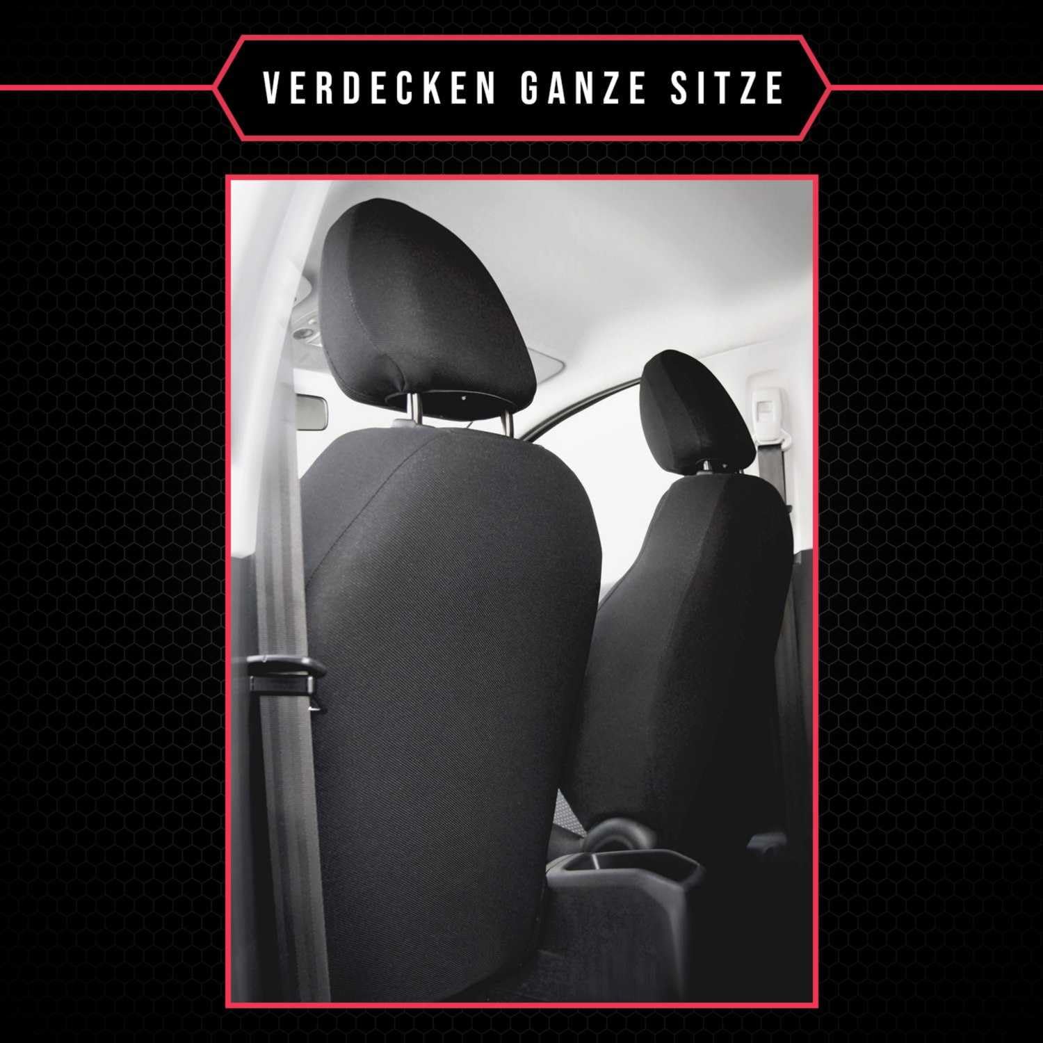 2er Set Autositzbezüge PKW universal | Auto Sitzbezüge Kunstleder Schwarz für Airbag geeignet | für Vordersitze | 1+1 Autositze vorne