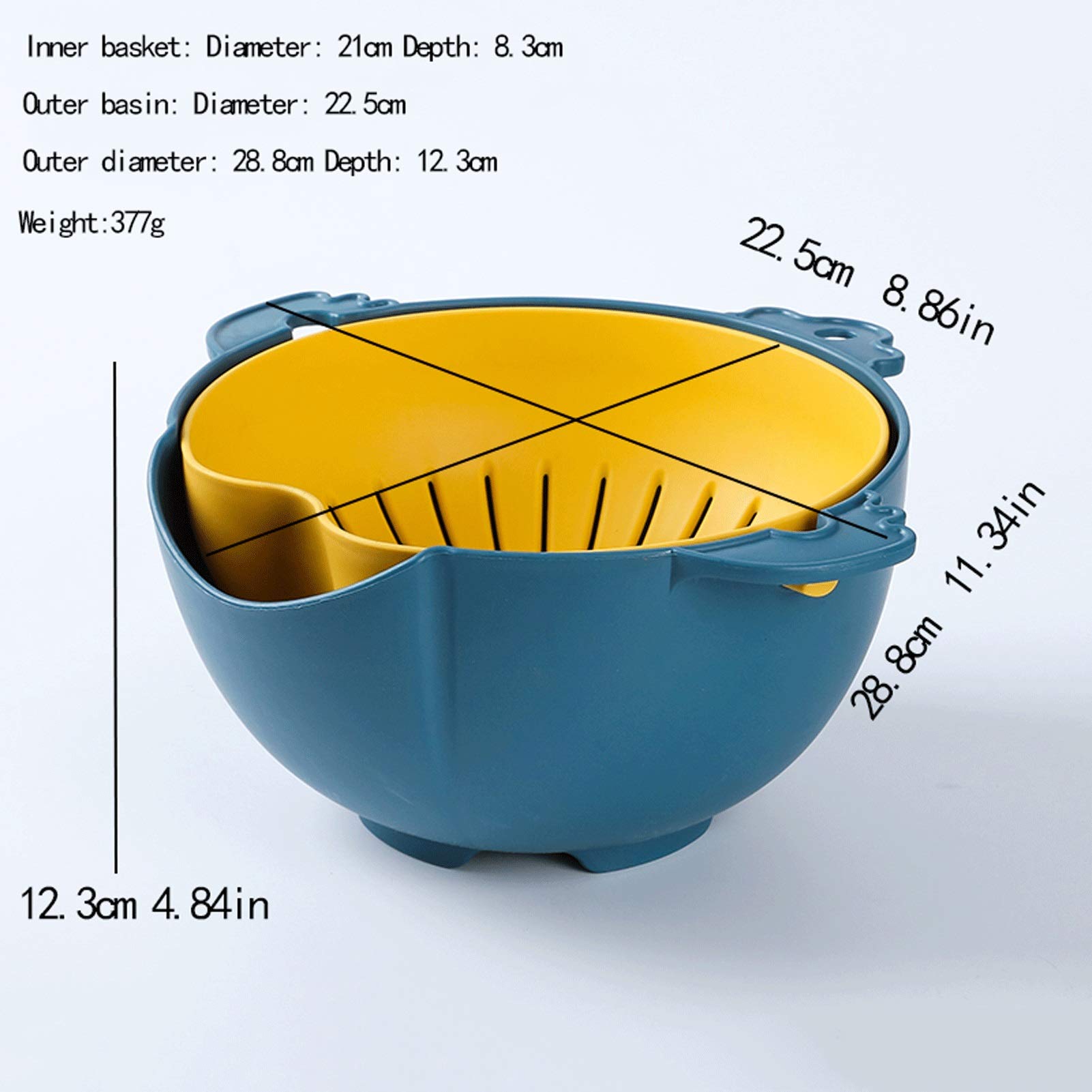 Coladores de 2 en 1 y colandes plástico plástico colador Giratorio Canasta de Drenaje para Lavar Frutas Veggie y arroz (Azul) (Color : Blue)